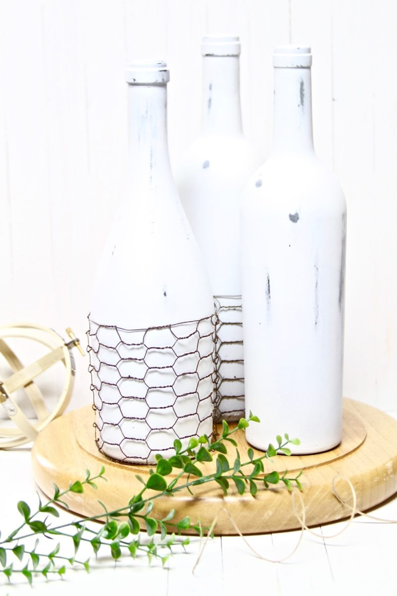 DIY Decorated Wine Bottle Farmhouse