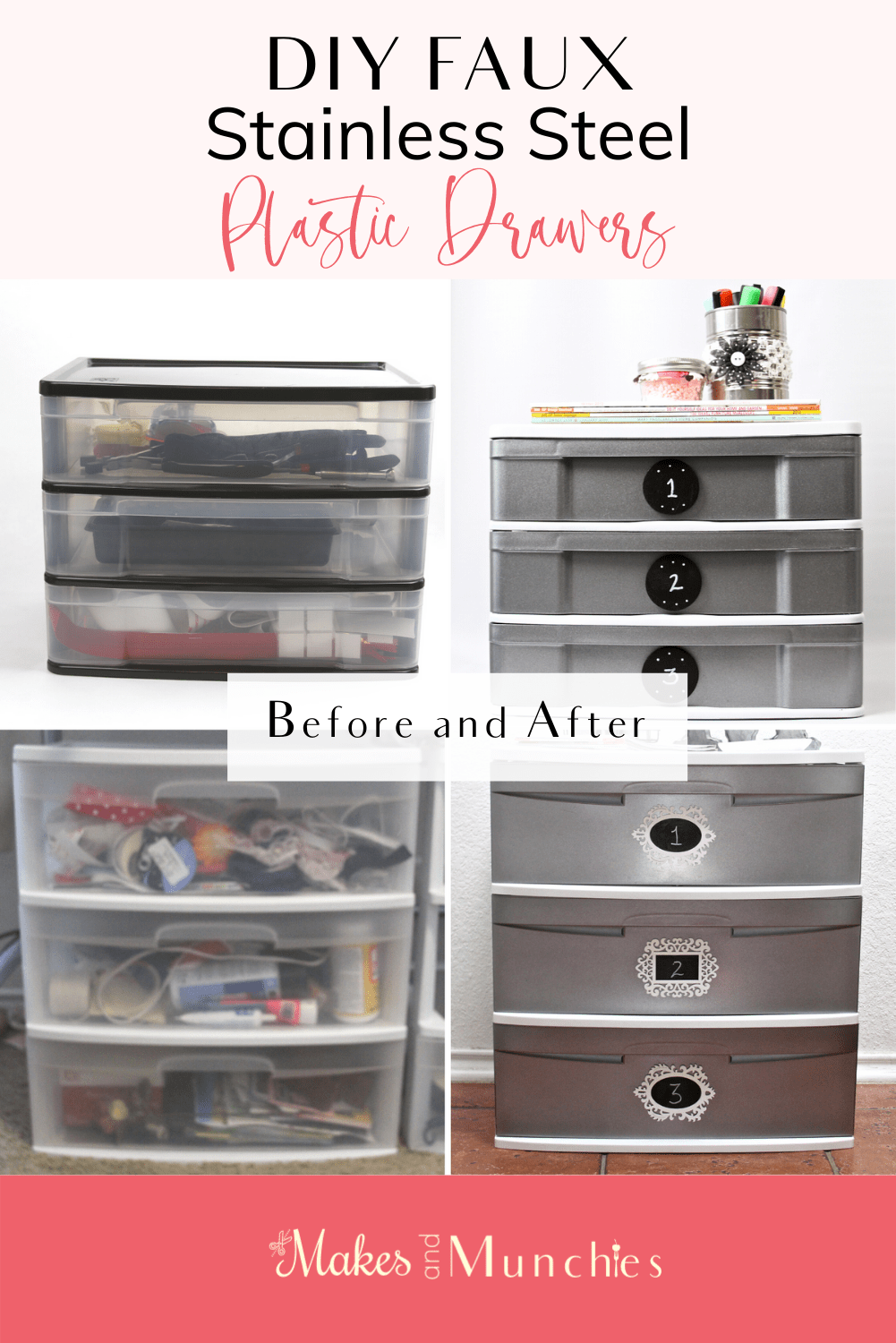 DIY Faux Stainless Steel Plastic Drawers